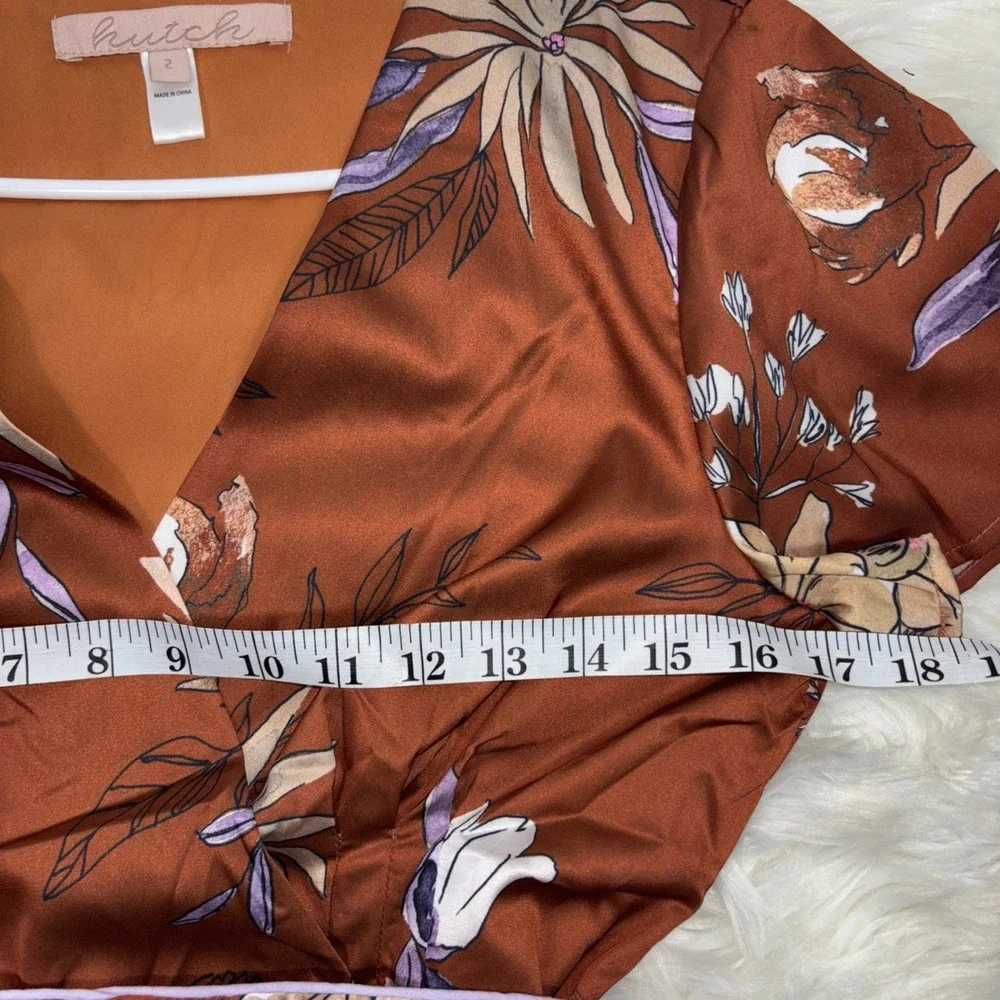 Hutch Anthropologie Women's Floral Belted Brown Maxi Dress Short Sleeves Size‎ 2 - Picture 5 of 10